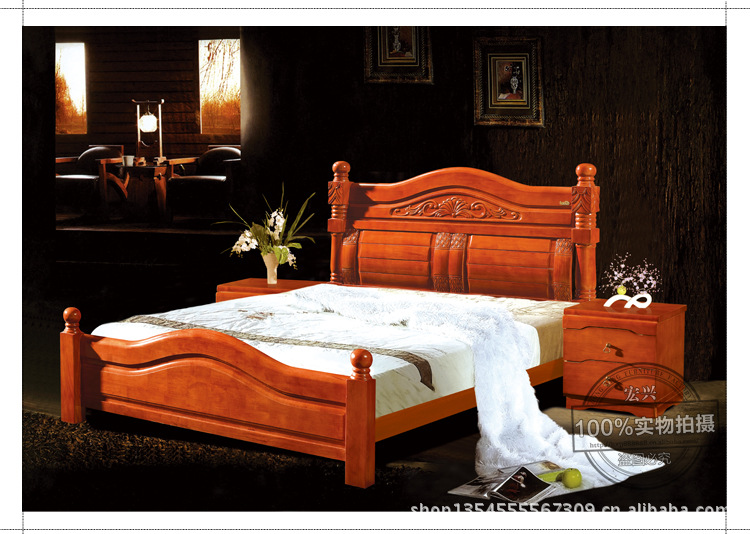 【【廠家直銷】 特價實木床批發 橡木床 828#】價格,廠家,圖片,成套家具,南康宏興家具廠-
